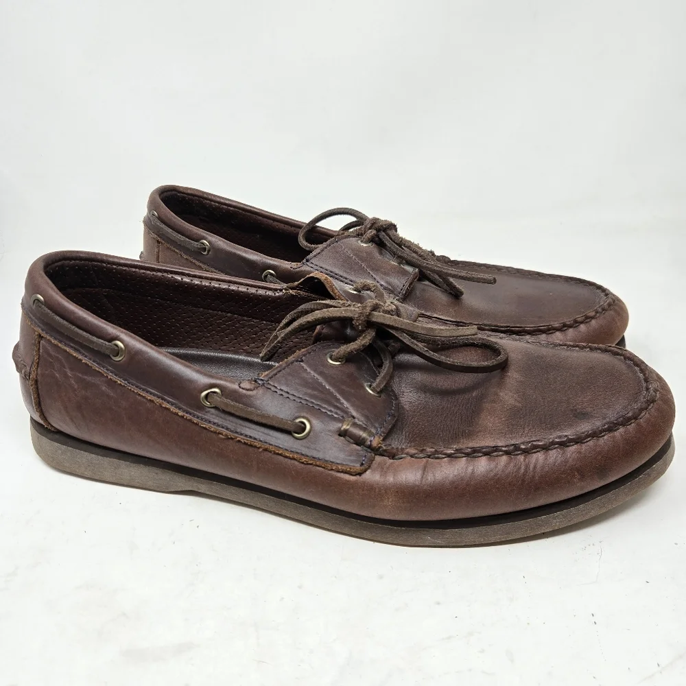 ALLEN EDMONDS Men's Port Washington Boat Shoes Size 11 1/2 D US Brown Leather‎